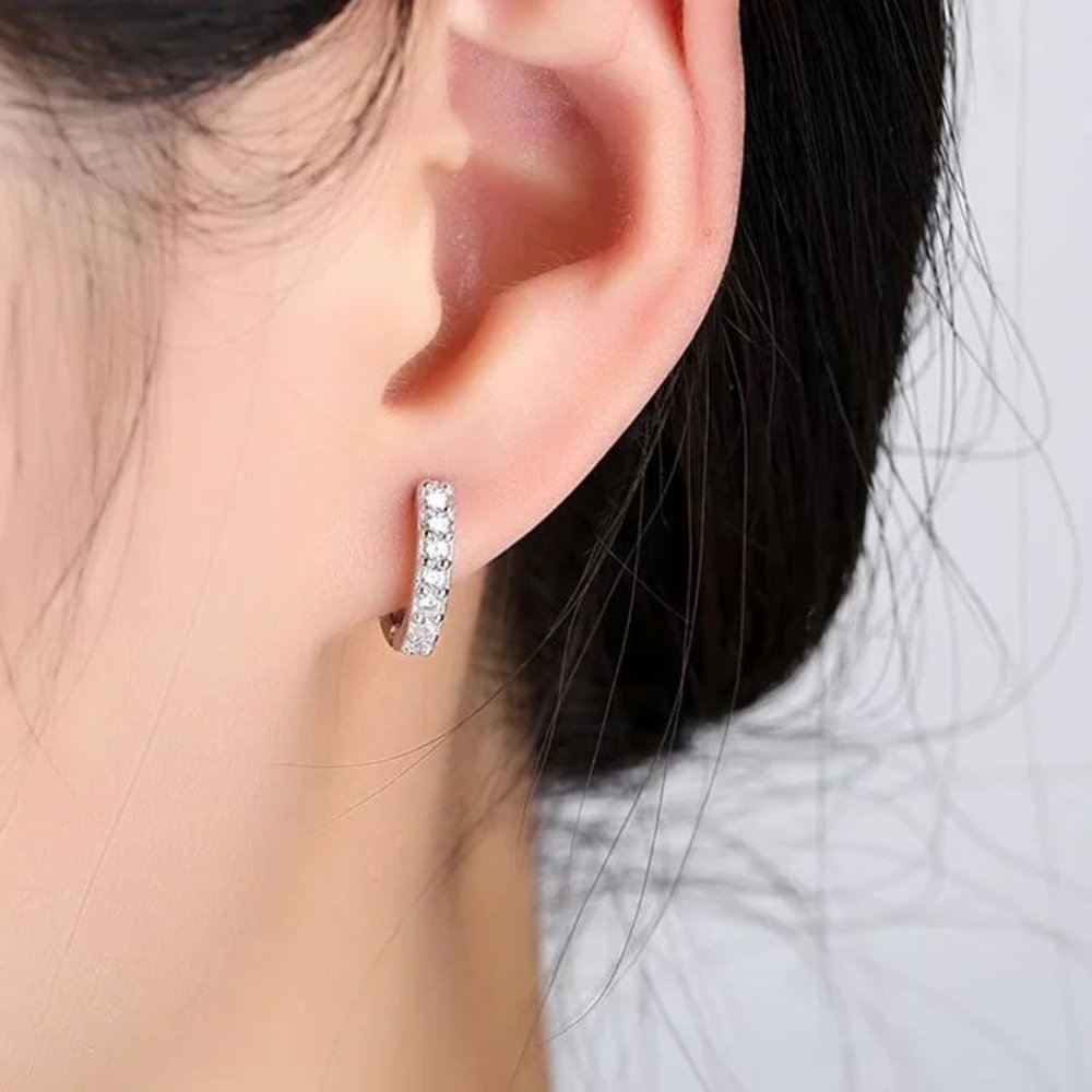 Small Different Colored CZ Diamond Huggy Loop Earrings,  925 Sterling Si… - Picture 3 of 5